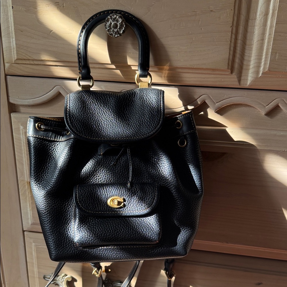 Coach Black Leather Backpack